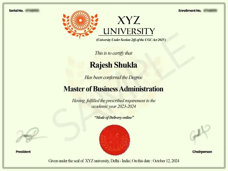 Sample online degree certificate